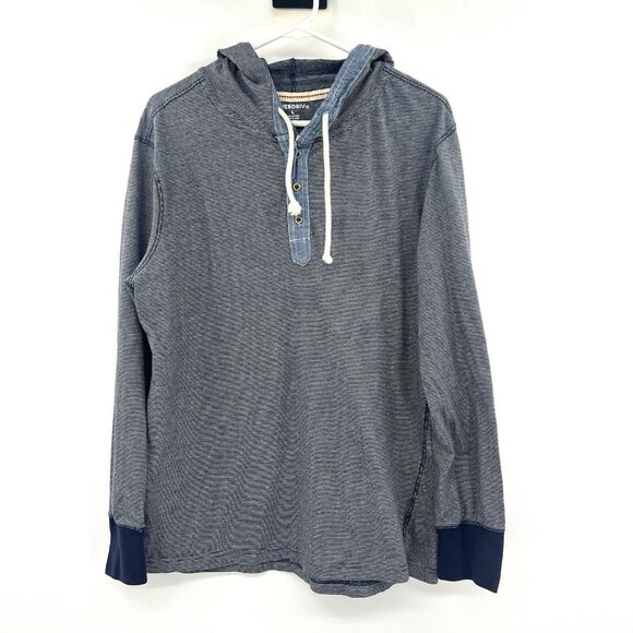 Overdrive Other - Overdrive Clothing Navy Striped Hooded Henley Shirt Mens Large